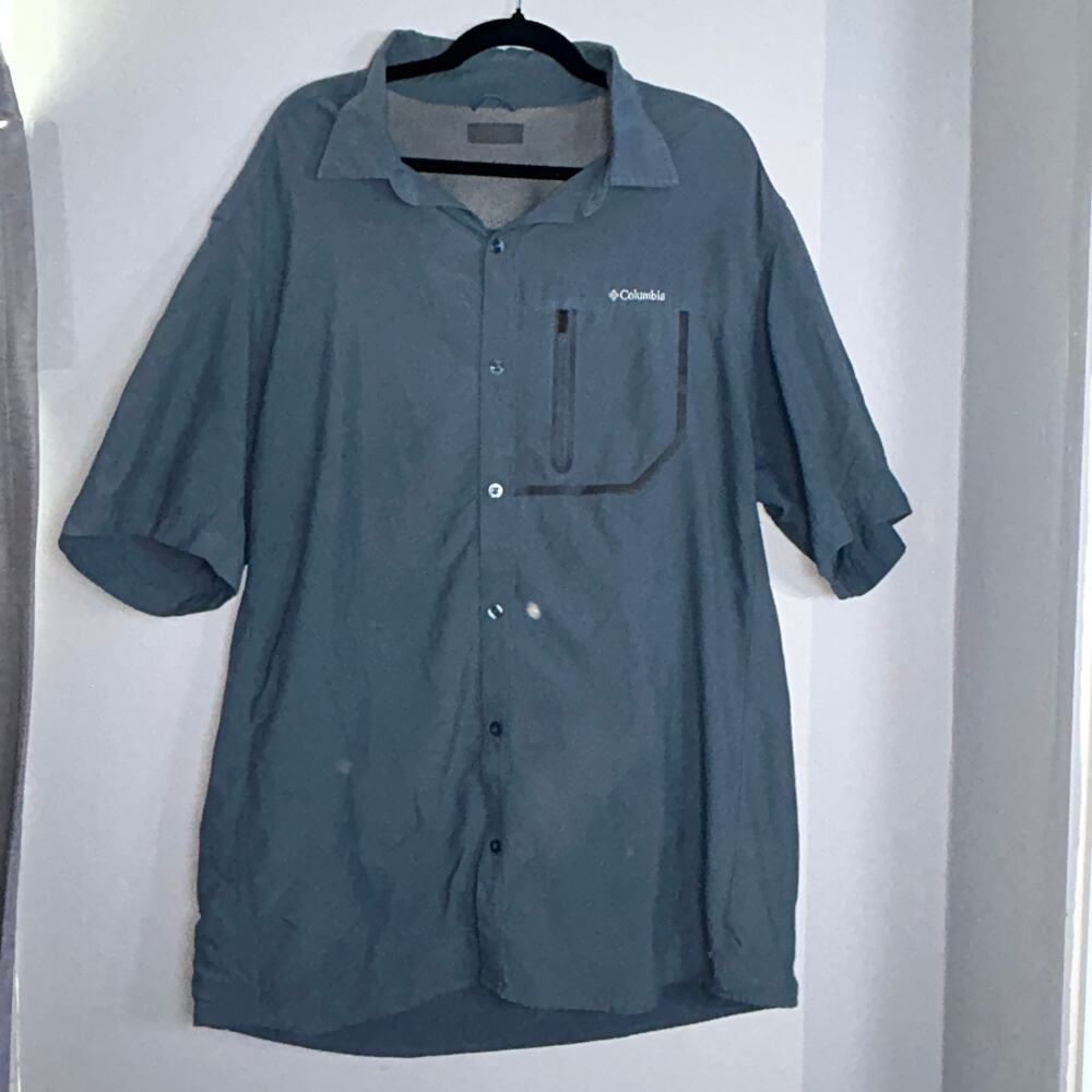 Columbia Mens XL Short Sleeve Button Front Shirt Blue Outdoor Hiking